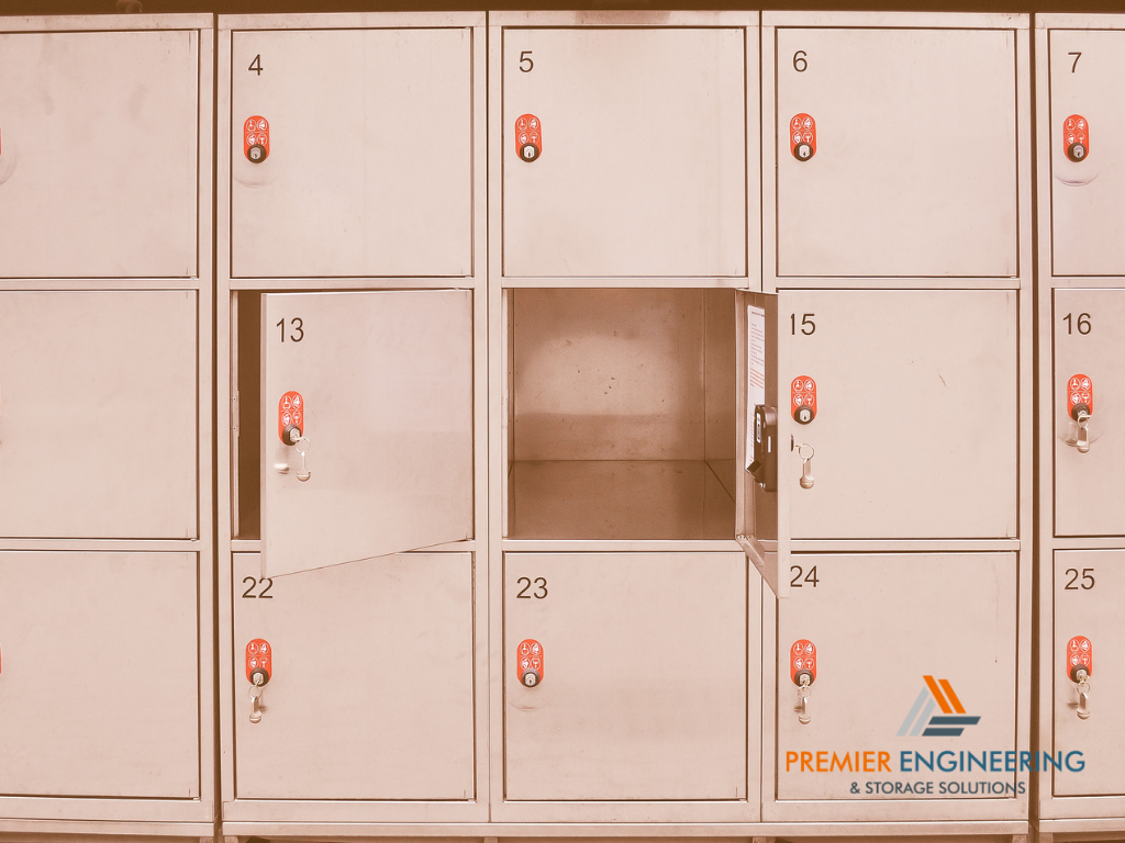 metal storage shelves with doors