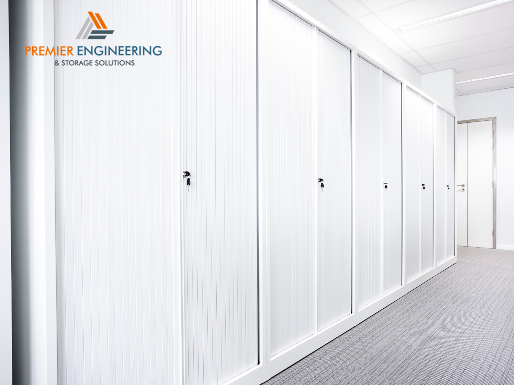 metal storage shelves with doors