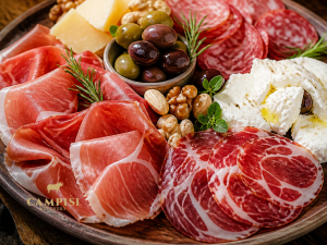 Sliced Italian salami and aged cheese served with fresh grapes, cucumber and plain crackers. salumi meat, salumi italian, italian salumi, salumis, salumi vs charcuterie, types of salumi, best salumi