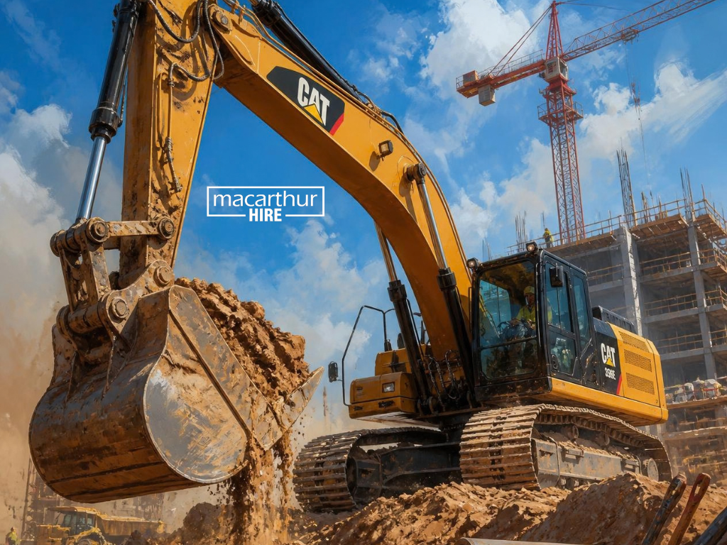 Compact construction machine working in a narrow access area