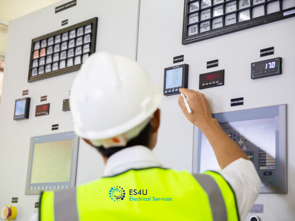 Older industrial switchboard being assessed for an electrical upgrade