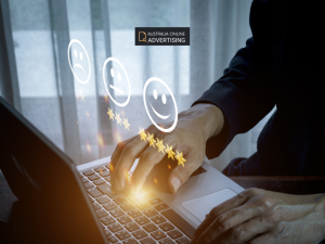 Business owner checking customer reviews, contact information and service details on a company website. Online advertising australia, ads online, advertising online, advertise online, internet advertising, internet advertising services, online advertising companies